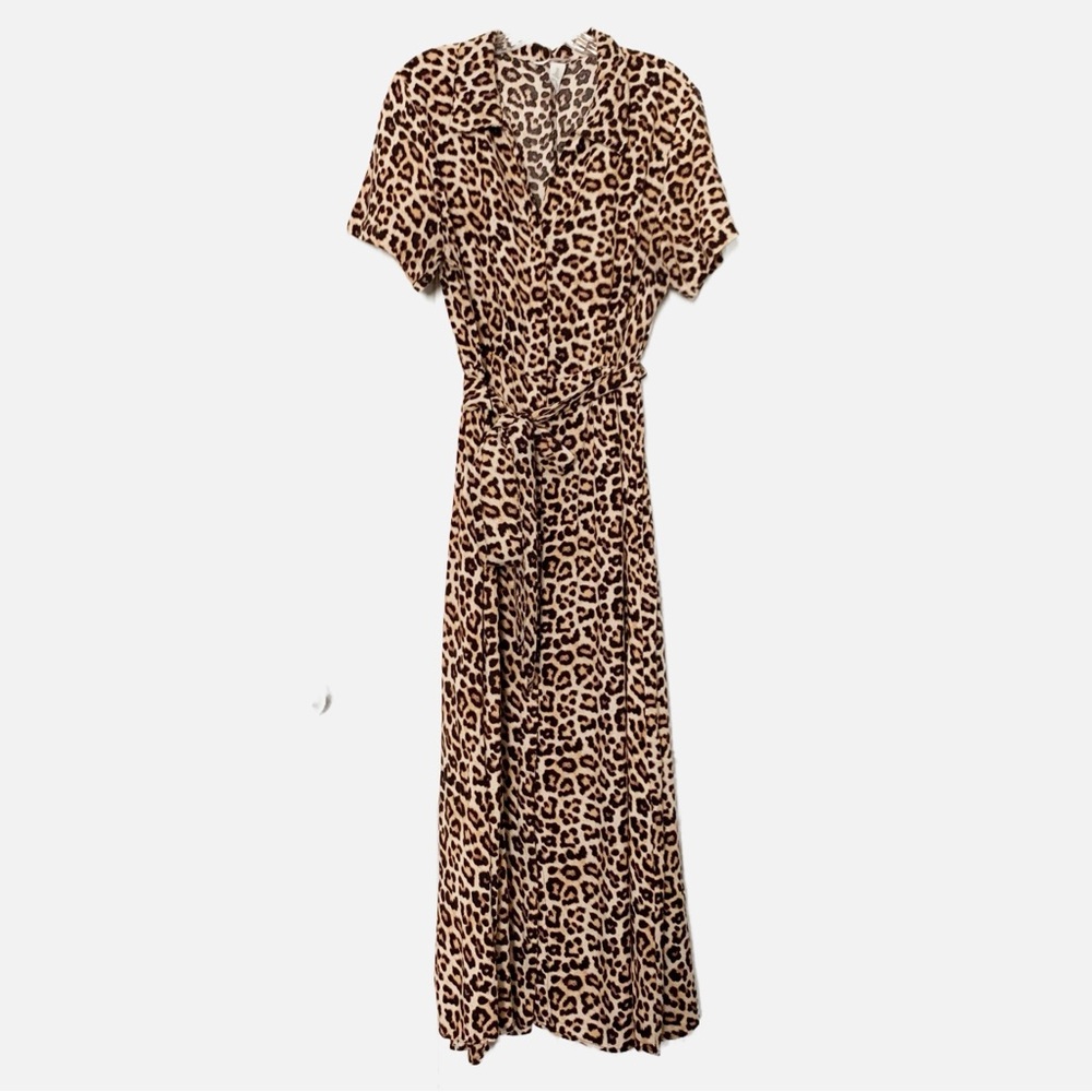 H&M Leopard Print Button-down Belted Shirt Dress